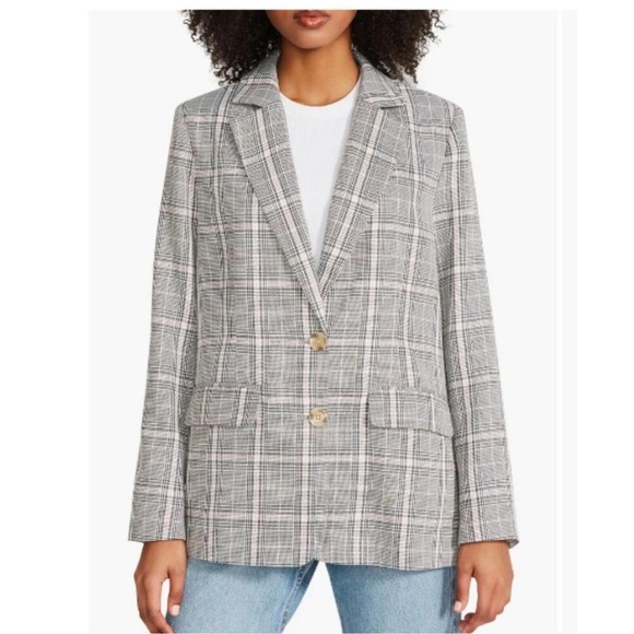 Steve Madden Jackets & Blazers - Steve Madden Grey & Pink Plaid Oversized Notch Collar Blazer Size XLarge